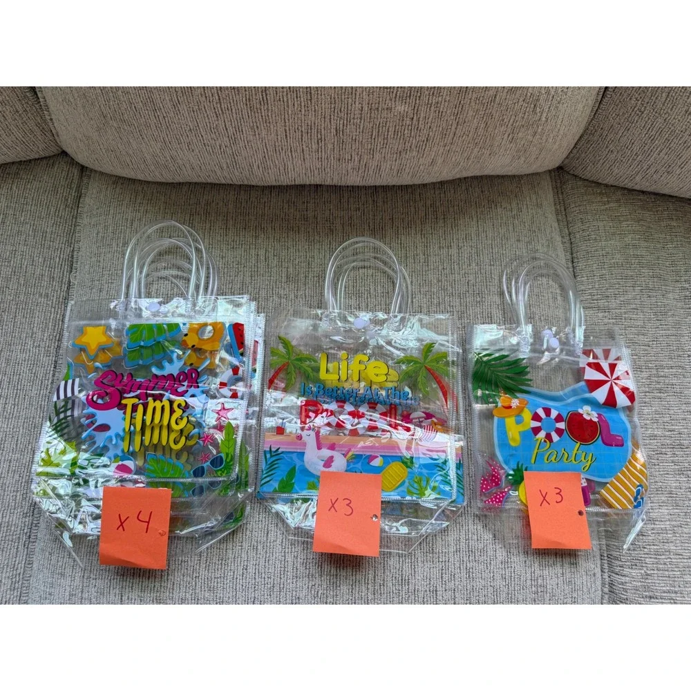 Summer‎ Pool Party Clear PVC Favor Bags Lot of 10 Tropical Beach Theme Reusable